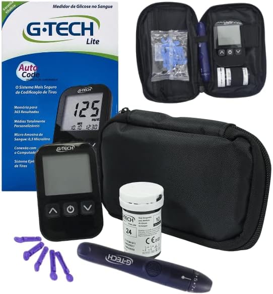 Kit Completo Diabetes: Estojo Organizador Portátil + Medidor de Glicemia G-Tech Lite com Tiras e Lancetas Controle sua glicemia com segurança e praticidade em qualquer lugar