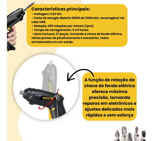 Caixa De Ferramentas Completa Parafusadeira Recarregável