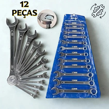 Jogo de Chave Combinada 6 a 22 mm Boca e Estrela com 12 Peças 1WT Eda/Excellent