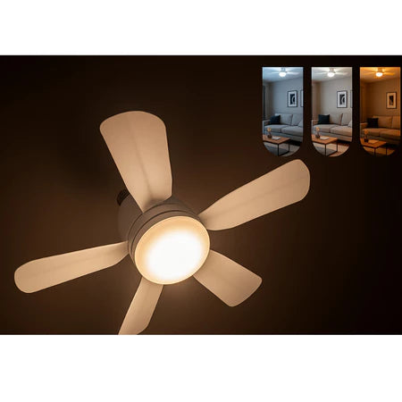 Ventilador de Teto Turbo Silencioso Oval 80w 5 Pás LED 3 Cores E27 Controle Função Timing Bivolt