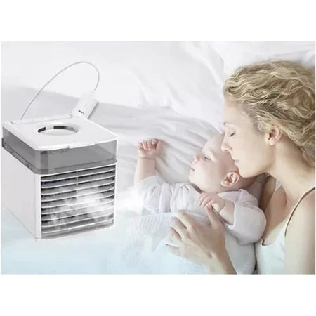 Mini Ar Condicionado Portatil Air Cooler Umidificador Climatizador Luz Led Original Usb Portatil